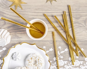 Metallic Gold Paper Straws: Party Decor (10 ct)