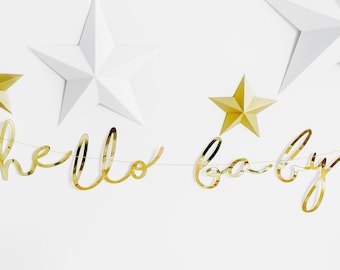 Gold Hello Baby Banner: Metallic Baby Shower Garland
