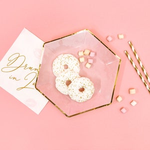6 Pink Paper Plates with Gold Edges, Bridal Shower Plates, Hen Party Decor, Bride to be Tableware, Bachelorette Party, Birthday Party Decor