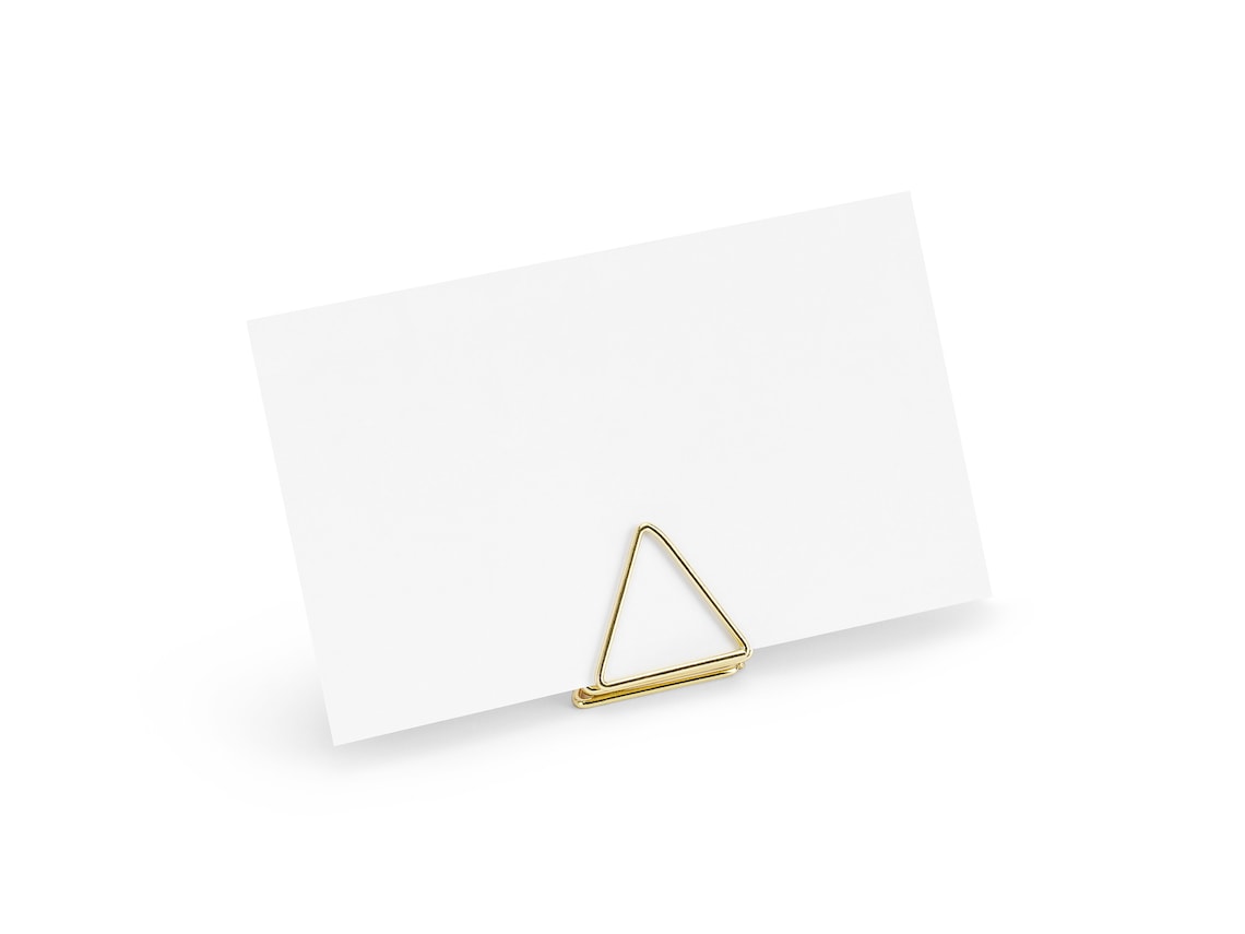 10 Gold Triangle Place Card Holders, Wedding Table Decoration, Triangle