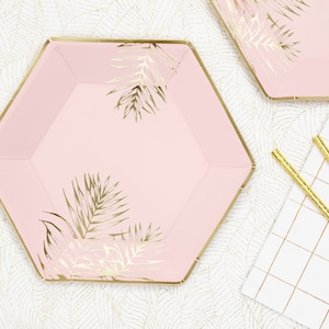 6 Piastre di carta foglia d'oro, Piastre rosa chiaro, Arredamento festa di compleanno, baby doccia tableware, Principessa Party Decor, Engagement Party