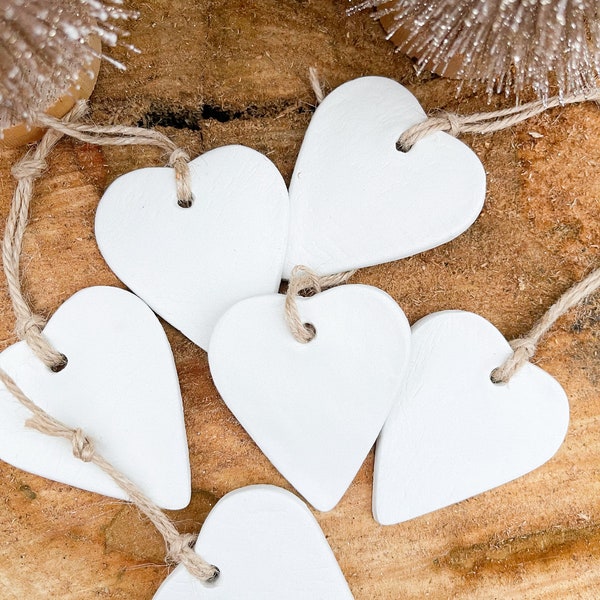 Blank Clay Heart Ornaments, Wedding Favors, Personalised Keeepsake, Clay Heart Tags, Christmas Ornaments, Valentines Tags, Minimalist Decor