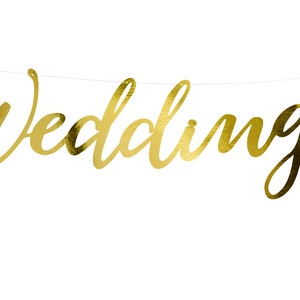 Stendardo di nozze d&#39;oro, Guarnizione carta da sposa Garland, Decor ricezione matrimonio, Sfondo di nozze, Segno metallico