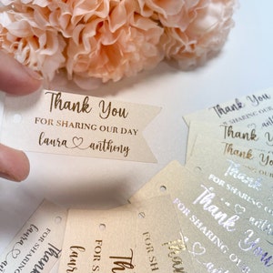 Custom Wedding Thank You Tags, Gold Foil Tags for Wedding Favors, Tags for Gift Bags, Personalized Favor Tags, Bulk Set, Small Tags