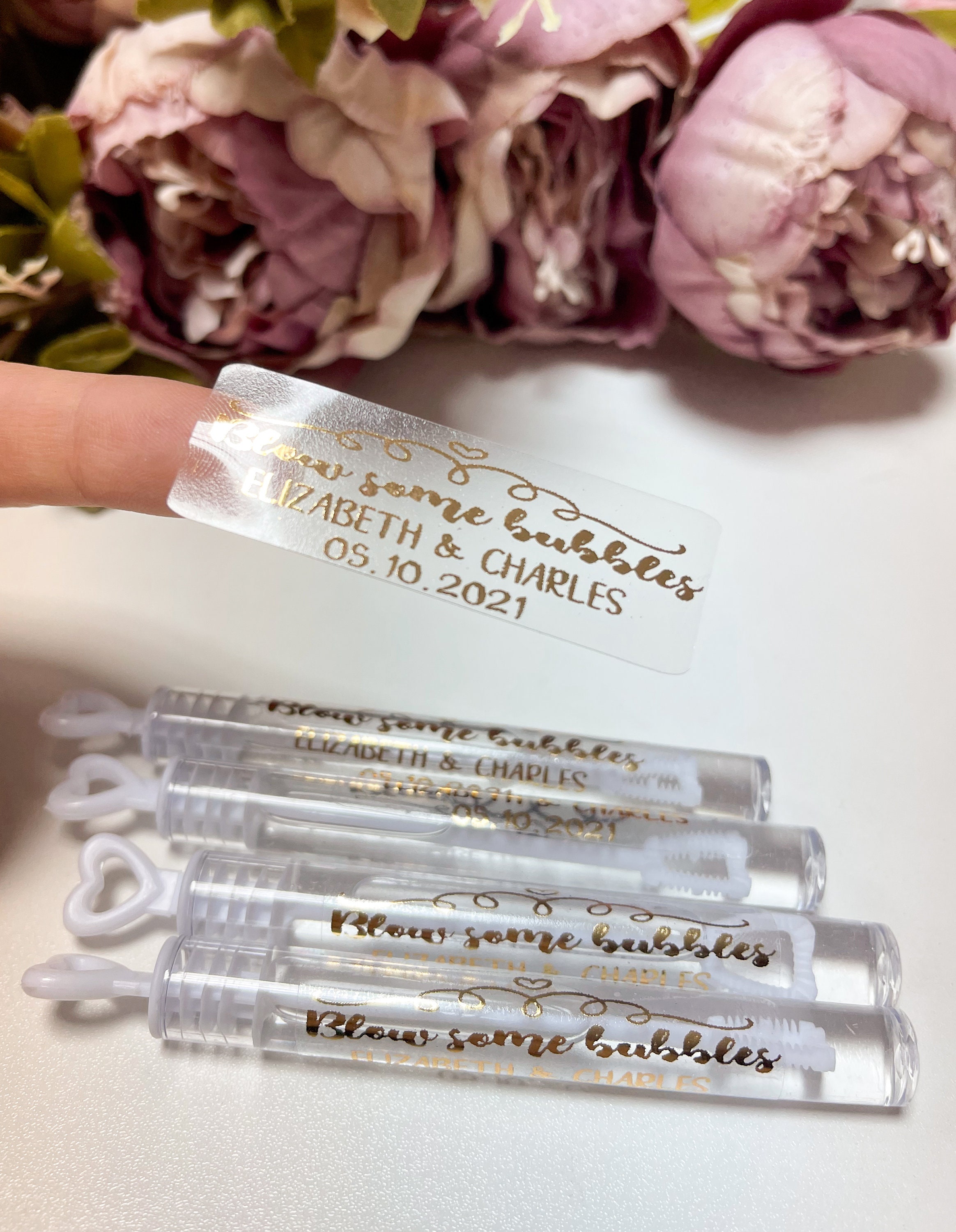 24PCS Wedding Bubble Tube Labels, Personalised Wedding Favour, Custom ...