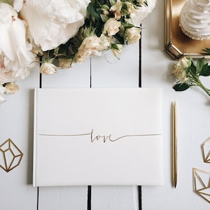 Libro de visitas blanco y dorado, Libro de visitas de amor, Libro de visitas de bodas, Libro de visitas de despedida de soltera, Decoración de baby shower, Libro de visitas de fiesta, Libro de visitas de cumpleaños