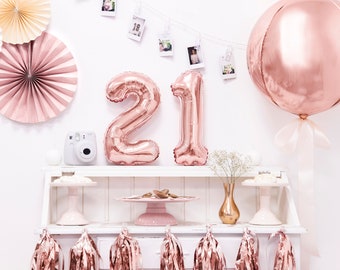 Set Decorazione Compleanno 21 Anni Oro Rosa, Con Palloncini A Tema Per Ragazze, Ghirlande E Nastro - 3
