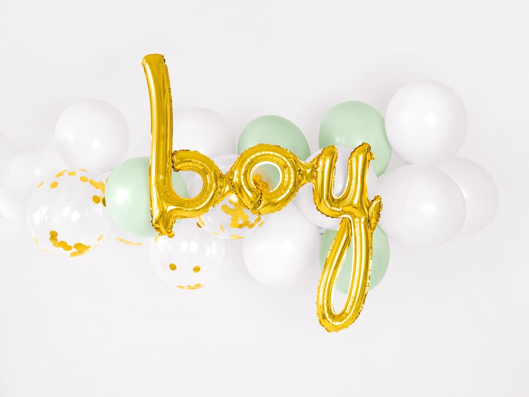 Gold 'boy' Script Balloon: Baby Shower Decor