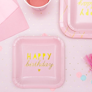 6 Light Pink Paper Plates, Birthday Party Decor, 1st Birthday Tableware, Princess Party Decor, Gold Birthday Plates, Kids Party Tableware