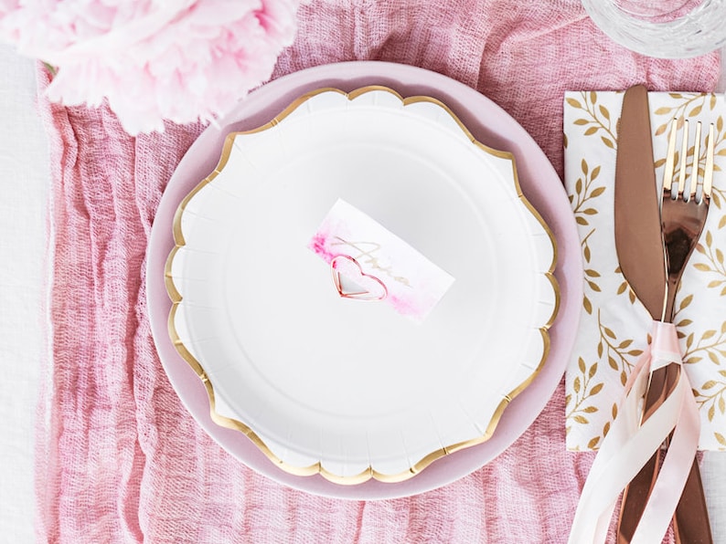 Engagement Party Wedding Plates 6 White Paper Plates with Gold Birthday Party Decor Neutral Baby Shower Tableware Birthday Party Plates