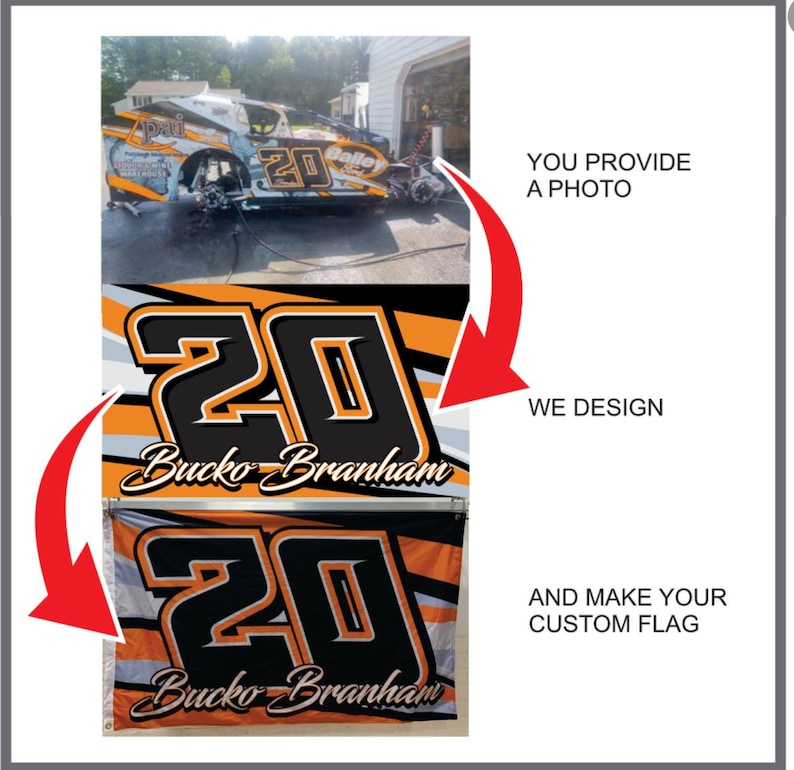 CUSTOM RACING FLAGS - 3ft X 5ft - Two Sided - Pole and Hanging Bracket ...