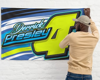 カスタム レーシング フラッグ - 3 フィート x 5 フィート - 両面 - ポールおよび吊り下げブラケット - ダート トラック - モトクロス - ショート トラック