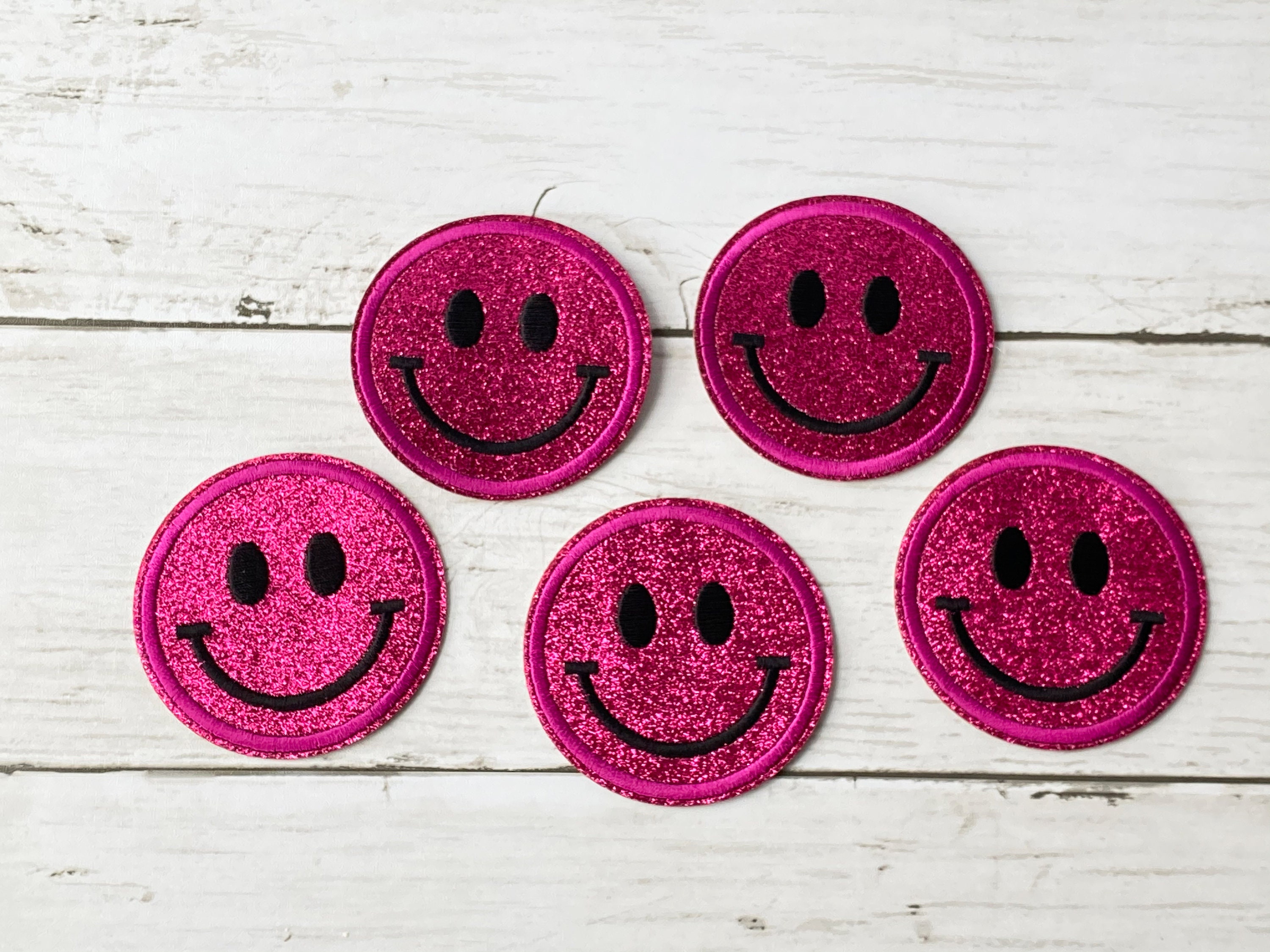 Glitter Smiley Face Patch Emoji Glittery Shimmer Pink Etsy UK