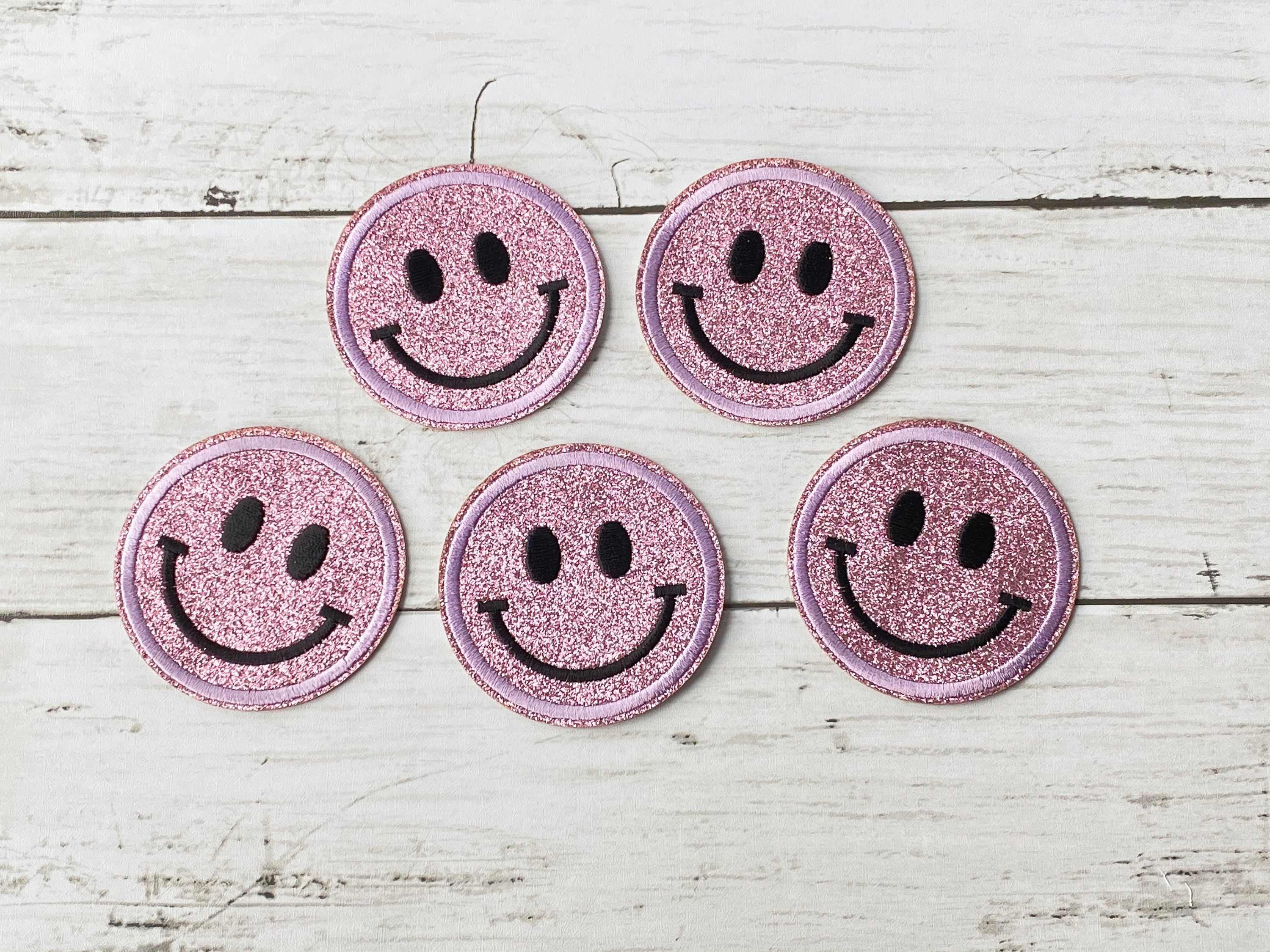 Glitter Smiley Face Patch Emoji Glittery Shimmer Pink Etsy UK