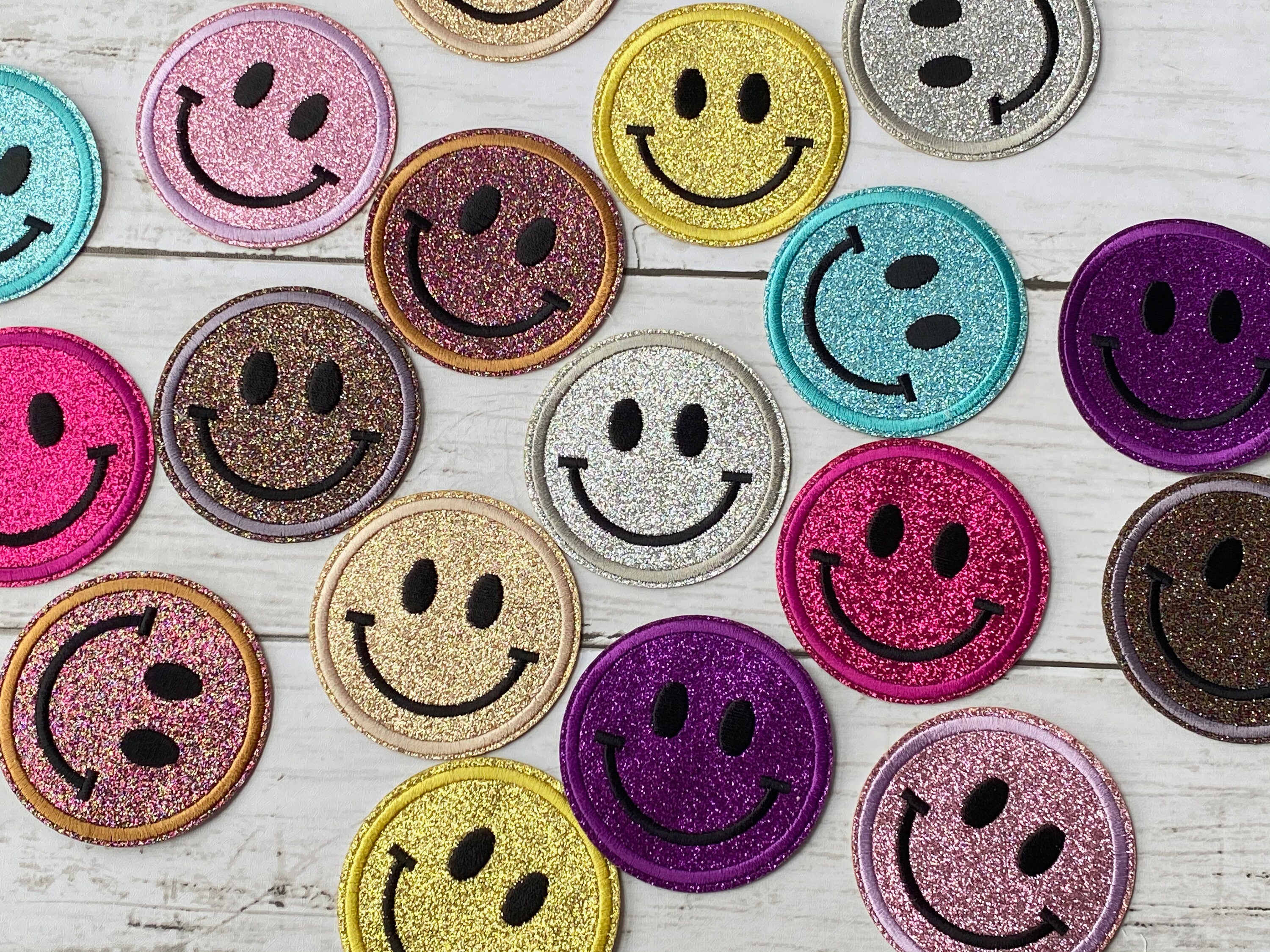 Glitter Smiley Face Patch Emoji Glittery Shimmer Pink Etsy UK