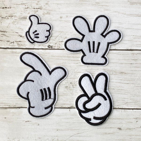 Mickey Mouse Hand Patch, Iron-On Patch, Disney Patch, Jacket Patch Peace Sign, Thumbs Up, Patch for Jacket, DIY