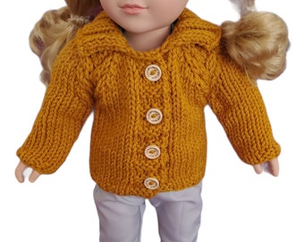 Hand knit sweater cardigan for 18" doll