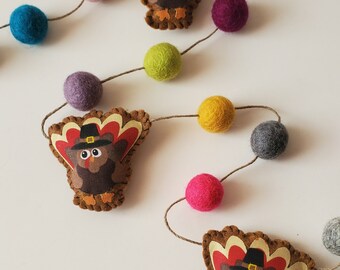 Thanksgiving Turkey Garland: Wool Felt Ball Fall Decor