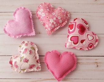 Fabric hearts, Bowl Fillers tiered tray decor, Valentines day decoration, Set of 5 fabric hearts, Pink hearts