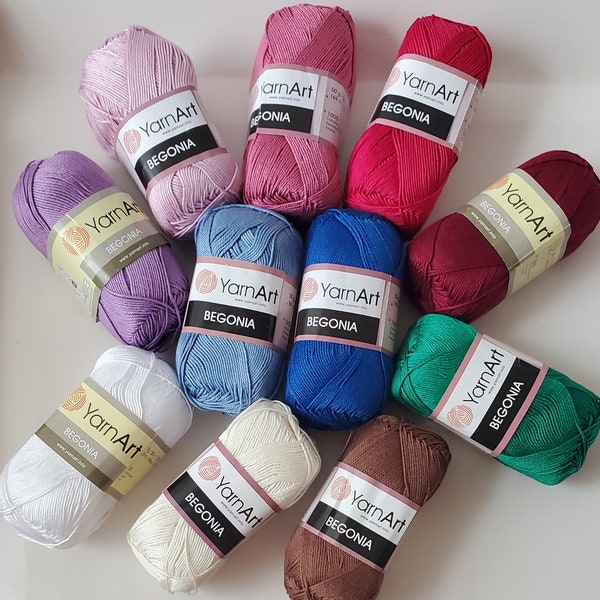 100% Mercerized Cotton Yarn, Crochet yarn,  Amigurumi yarn,  YarnArt Begonia