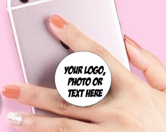 Customized Personalized PhoneTablet Grip choice Black or White Base- Your Picture text or Logo Pop Out Holder PhoneTablet Holder