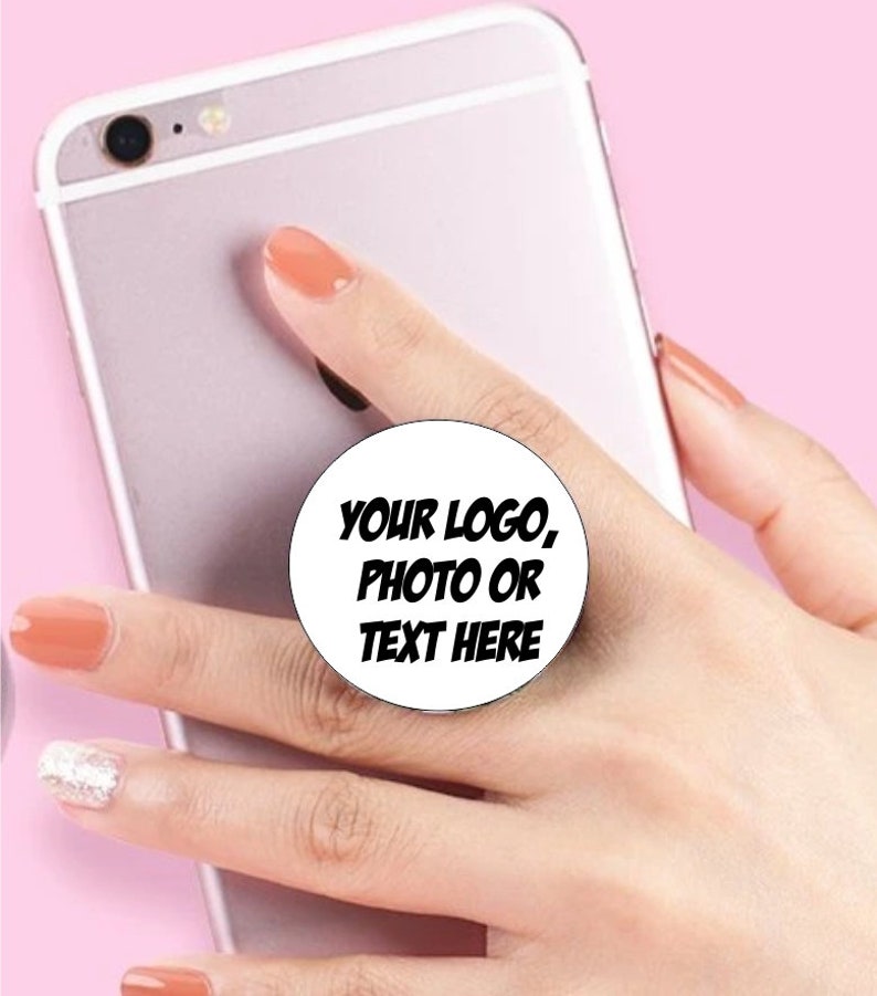 Customized Personalized PhoneTablet Grip choice Black or White Base- Your Picture text or Logo Pop Out Holder PhoneTablet Holder