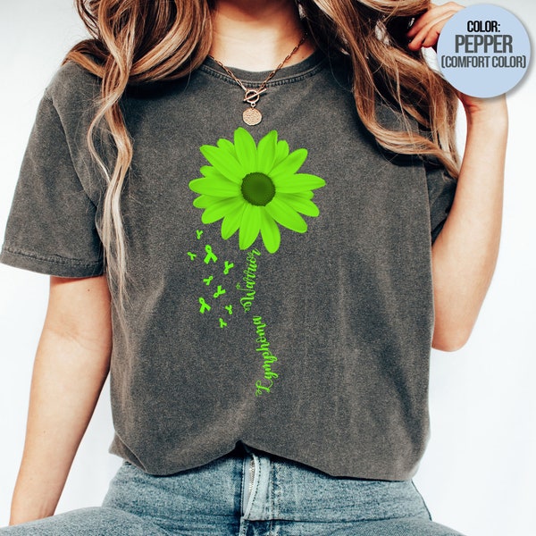 Non Hodgkins Lymphoma Warrior Flower Ribbon Lime Green Awareness Warrior Cancer Fighter Support Gift T-shirt