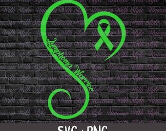 Lymphoma Awareness SVG Heart Ribbon Lime Green Awareness Non Hodgkins Lymphoma Warrior Cancer Fighter Support Gift
