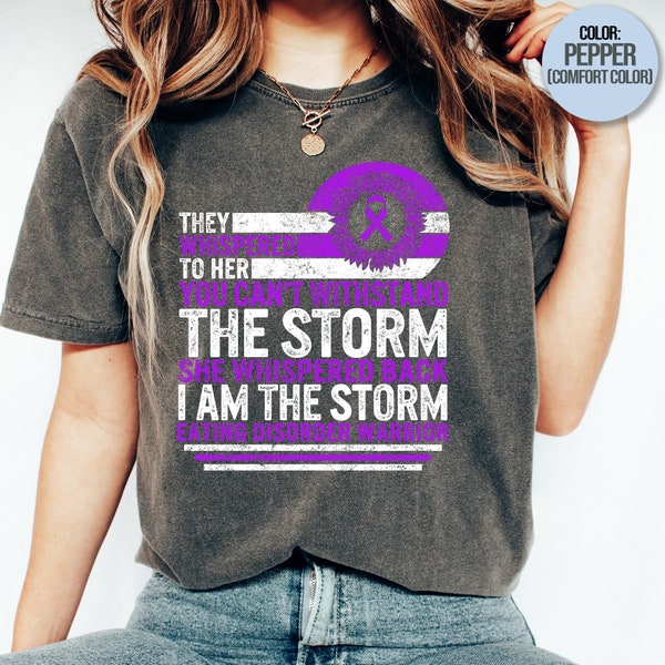 I Am The Storm, Eating Disorder Recovery Shirt, Eating Disorder Warrior, Purple Ribbon Awareness, Vintage Anorexia Warrior Black T-Shirt