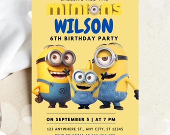 Minion Birthday Invitation, Minimalist Kids Birthday Invitation, Minion Themed, Editable Minion Invitation, Girls Birthday, Boys Invitation