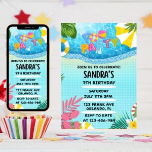 Editable Girls Pool Party Birthday Invitation Template, Pool Party Birthday Party Invite, Girls Teenage Birthday Invite, Digital Download