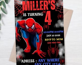 Spiderman Birthday Invitation Template Instant Download - Printable Spidey Birthday Party Invite - Editable Boy Party Invites Card