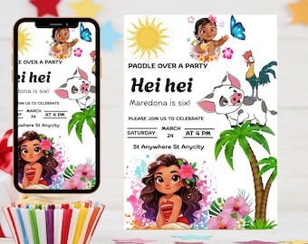 Invito di compleanno modificabile per Baby Moana | Modello di invito per festa a tema per bambini | Invito di compleanno digitale hawaiano Moana | Download immediato