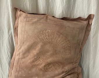 Plant-dyed pillowcase, unique piece, old French linen, personalized imprint, recycled piece, vegetable dye, cotton