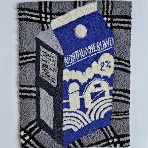 Hand-Hooked Wool Rug | Northumberland Milk Carton | Plaid Background | Wall Art & Home Decor