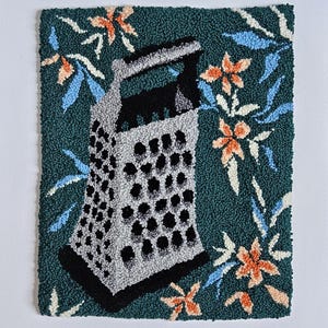 Hand-Hooked Rug | Cheese Grater Wall Art | Wool Hooked Rug | Retro-Inspired Textile Art | Fun Home Decor