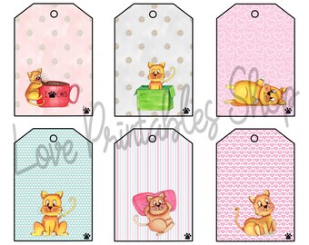 Cute Cat Gift Tags - for children, cat lovers, animal lovers