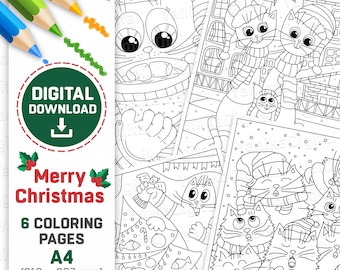 Christmas Cats Coloring Pages: Winter Holiday Fun (PDF/JPG)