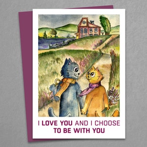 Eu te amo e escolho estar com você, Nosso novo lar, Cartões de amor com gatos, Presente para aniversário, Presente para marido, Cartão de presente com citações de amor