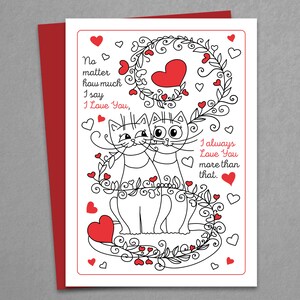 Cartão digital para impressão de Dia dos Namorados com gatos, Feliz Dia dos Namorados, Gato, Cartão de amor para download instantâneo, Não importa o quanto eu diga que te amo