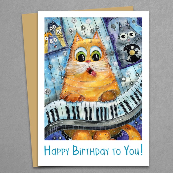Cat Greeting Cards, Blank Interior, Cat With Fiddle Title: Toe Tapping Music