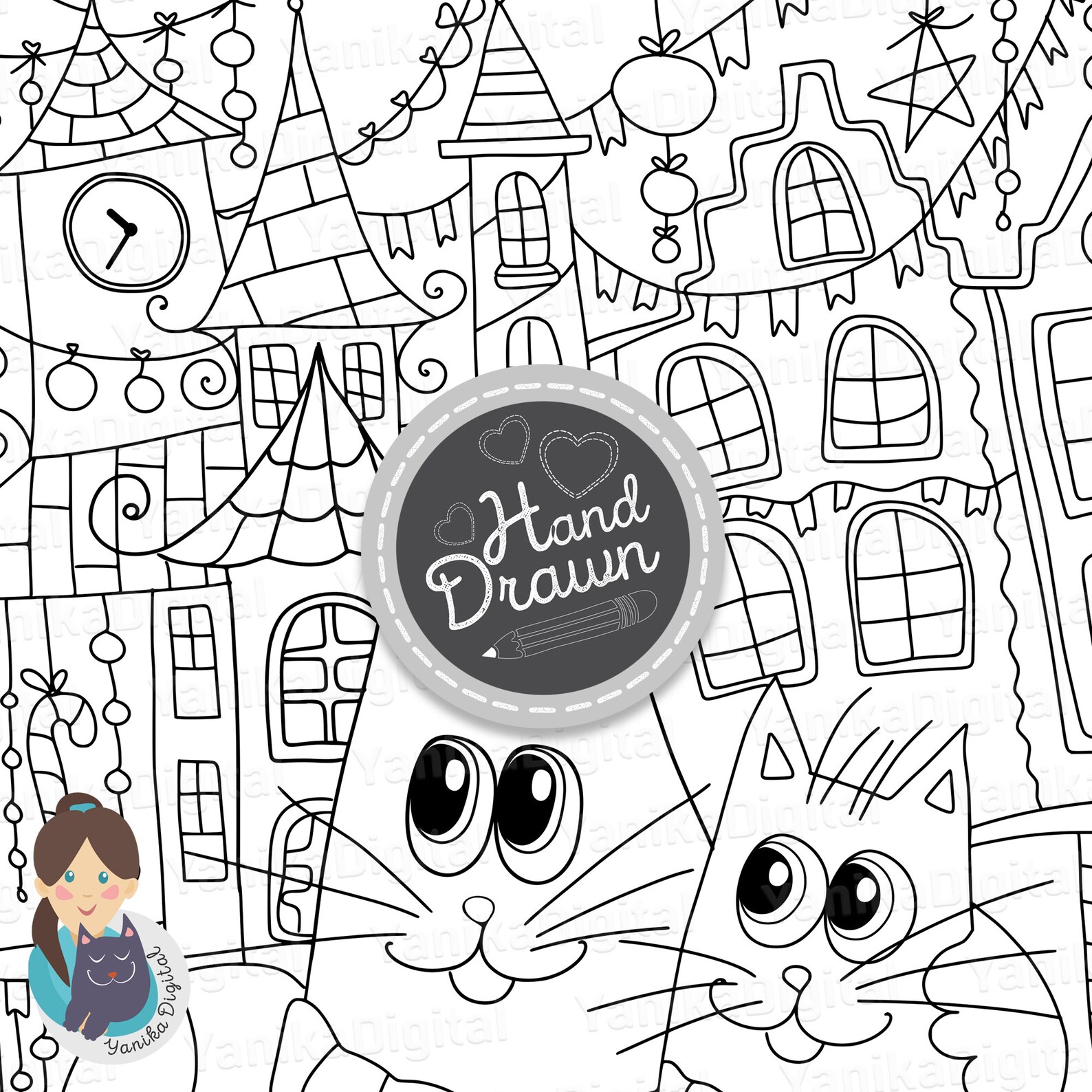 Christmas Coloring Page Printable Cats Drawing For Coloring Instant christmas-coloring-page-printable-cats-drawing-for-coloring-instant