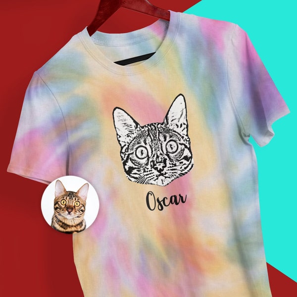 kundenspezifisches Haustier-Tie-Dye-Shirt, Hunde-Shirt für Frauen, Haustier-Gesichts-Shirt, Hunde-Mama-Geschenk, Regenbogen-Tier-Denkmal, Katzen-Shirt, Katzen-Mama-Geschenk