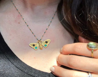 Gypsy Moth Brass Boho Pendant Necklace