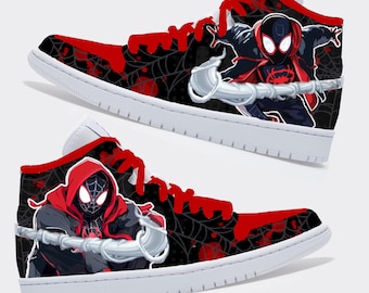 Zapatillas Nike Air Jordan 1 Mid personalizadas y pintadas a mano de Miles Morales Spiderman