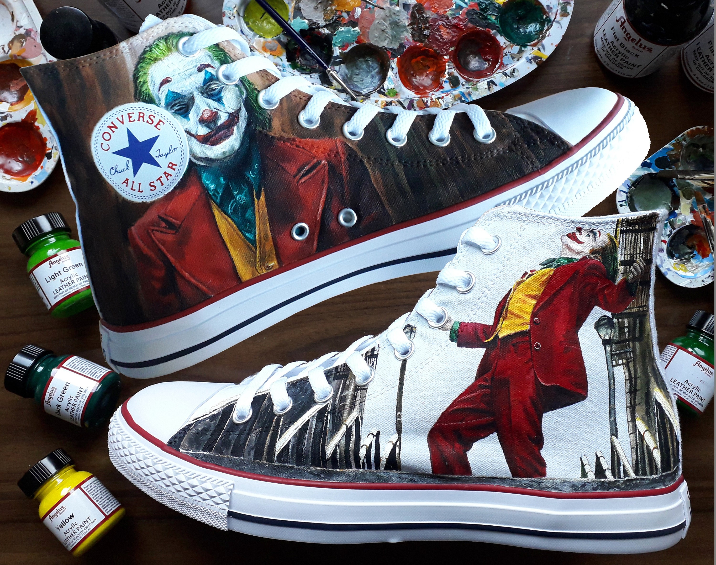 Joker Movie Converse Custom Shoes Hand Painted Shoes Joaquin Etsy