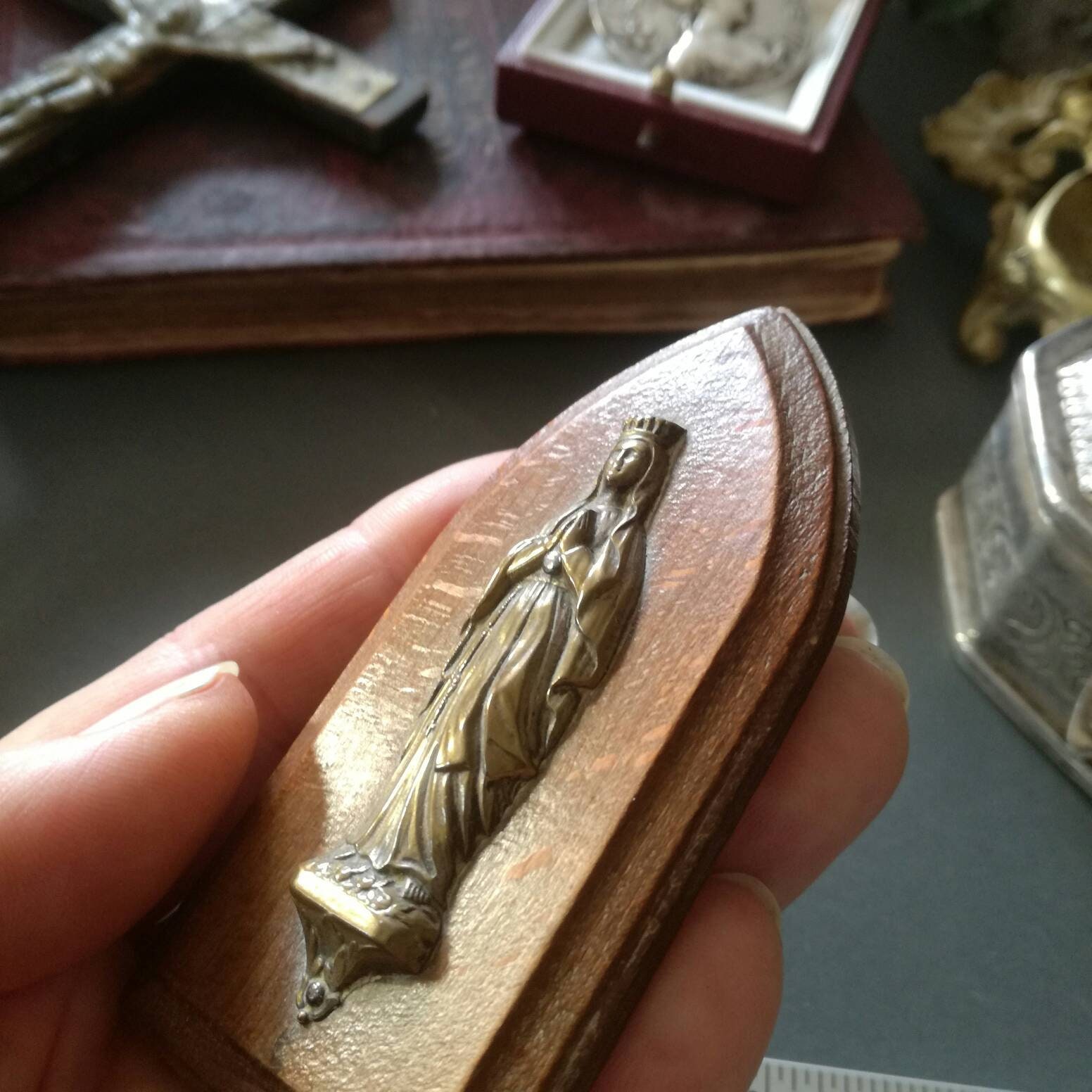 Figure Religieuse Miniature Antique, Icône Chrétienne, Figure de Voyage Catholique, Vierge Marie, No