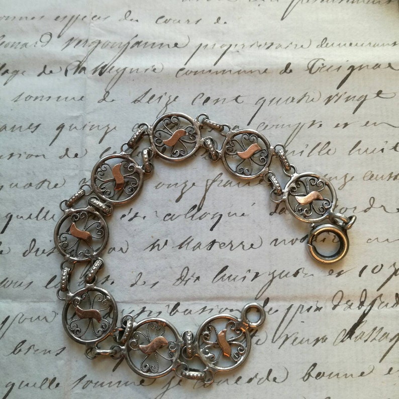 19th C Antique Vermeil gold and silver Art nouveau period chain link bracelet 1900/'s antique Filigree French bracelet RESERVED = RESERVED