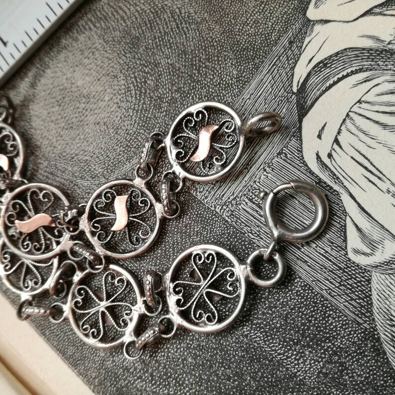 19th C Antique Vermeil gold and silver Art nouveau period chain link bracelet 1900/'s antique Filigree French bracelet RESERVED = RESERVED