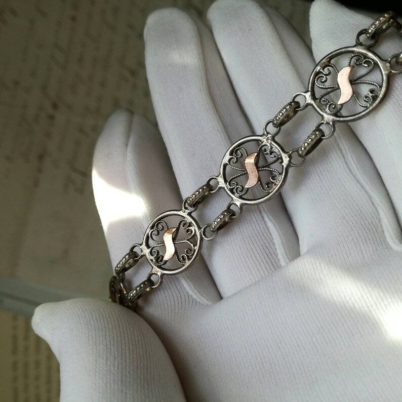 19th C Antique Vermeil gold and silver Art nouveau period chain link bracelet 1900/'s antique Filigree French bracelet RESERVED = RESERVED
